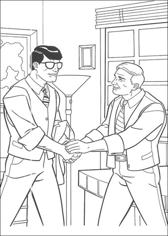 Clark Is Shaking Hand With His Boss Perry White Coloring Page